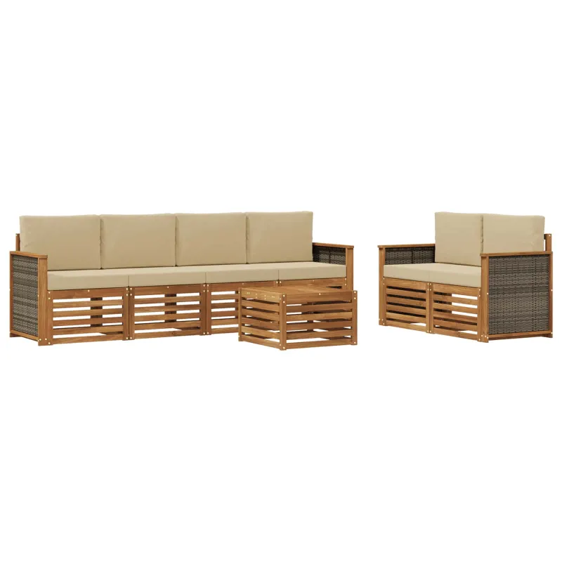Lauko sofos komplektas su pagalve 7 pcs Natūralus ir bežinis
