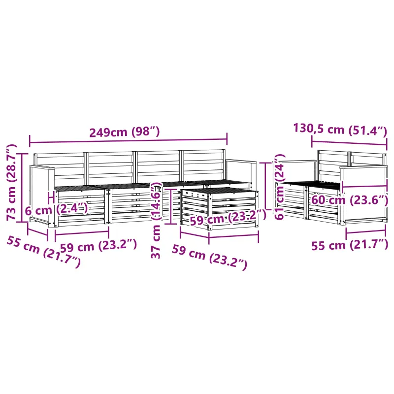 Lauko sofos komplektas 7 pcs Natūrali Kietos akacijos mediena