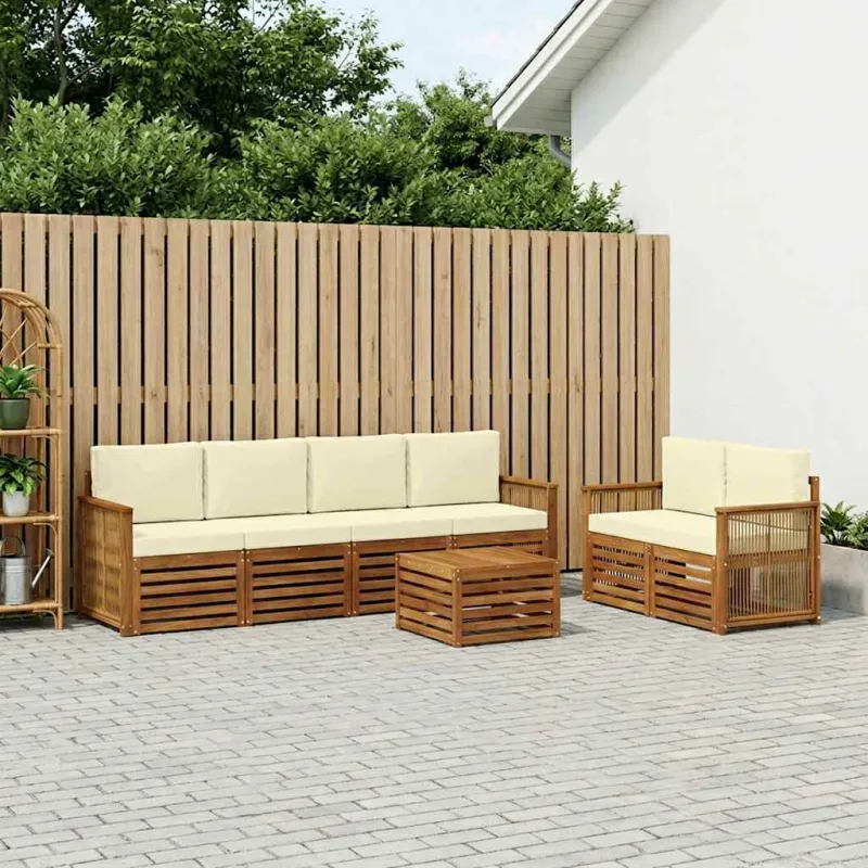 Lauko sofos komplektas su pagalve 7 pcs Natūralus ir grietinėlė