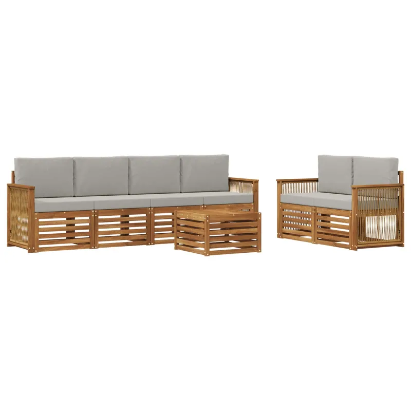 Lauko sofos komplektas 7 pcs Natūrali ir šviesiai pilka