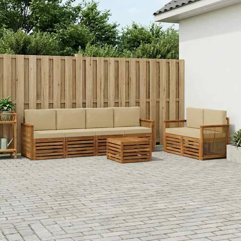 Lauko sofos komplektas su pagalve 7 pcs Natūralus ir bežinis