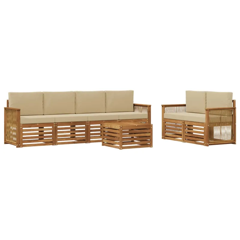 Lauko sofos komplektas su pagalve 7 pcs Natūralus ir bežinis