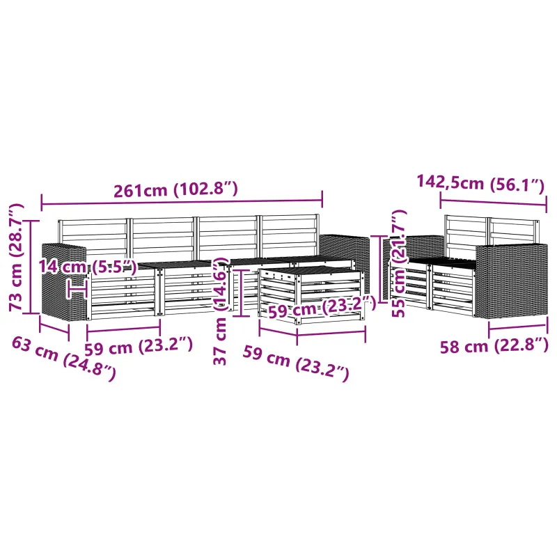 Lauko sofos komplektas 7 pcs Natūrali Kietos akacijos mediena