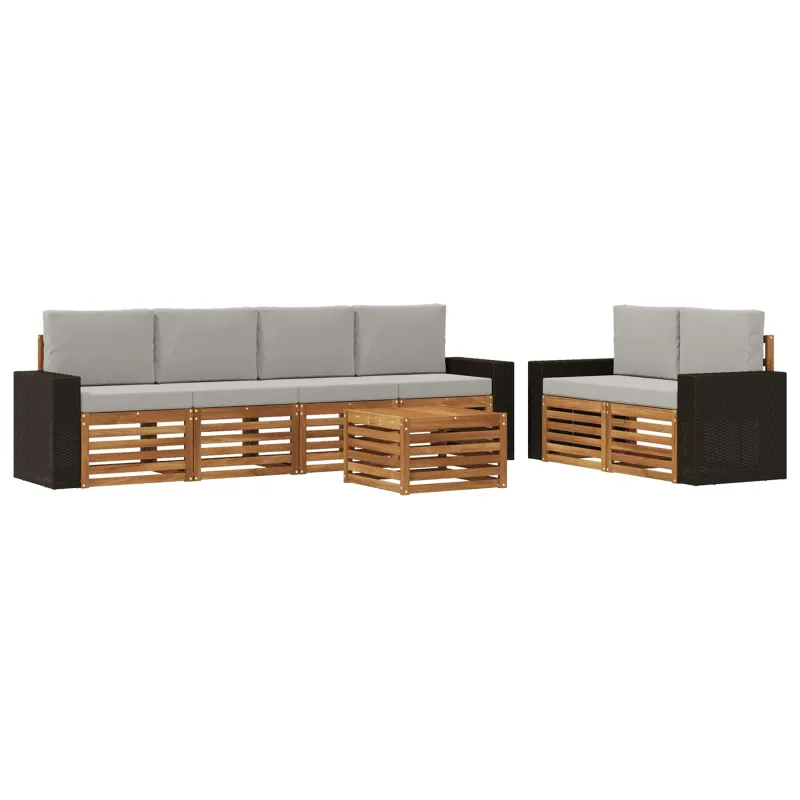 Lauko sofos komplektas 7 pcs Natūrali ir šviesiai pilka