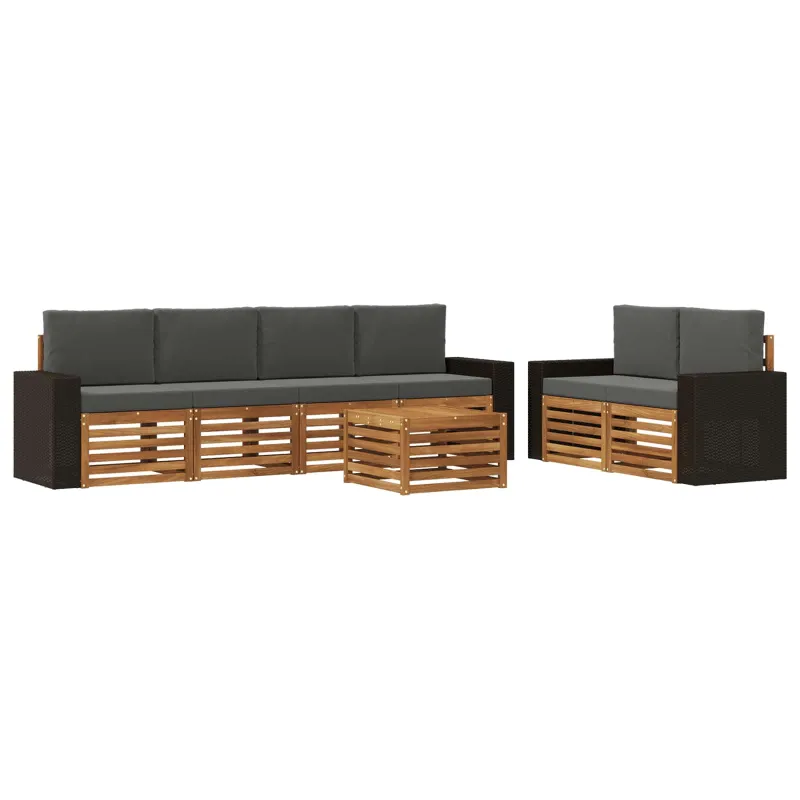 Lauko sofos komplektas su pagalve 7 pcs Natūralus ir antracitas