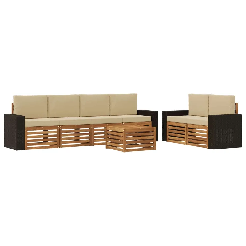 Lauko sofos komplektas su pagalve 7 pcs Natūralus ir bežinis