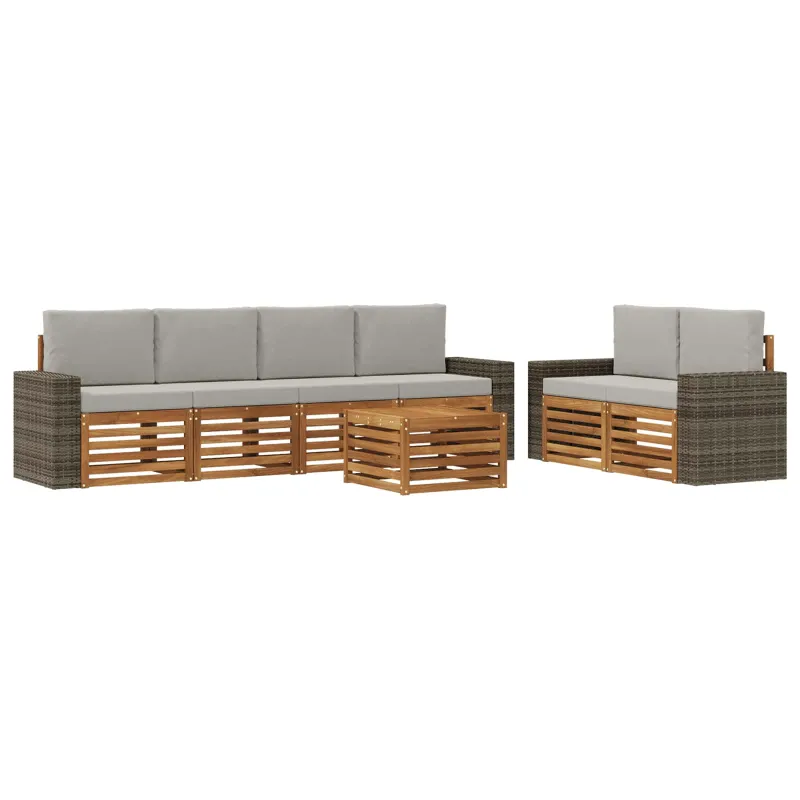 Lauko sofos komplektas 7 pcs Natūrali ir šviesiai pilka