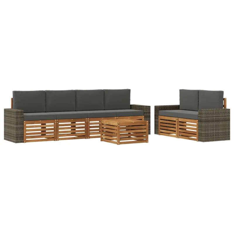 Lauko sofos komplektas su pagalve 7 pcs Natūralus ir antracitas