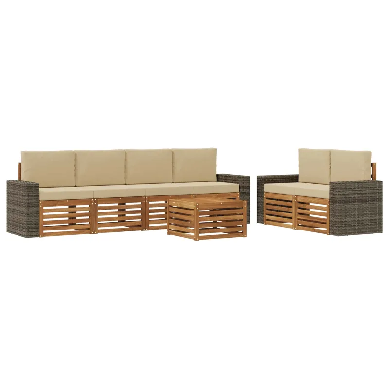 Lauko sofos komplektas su pagalve 7 pcs Natūralus ir bežinis