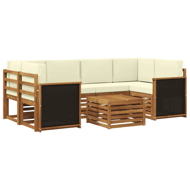 Lauko sofos komplektas su pagalve 7 pcs Natūralus ir grietinėlė