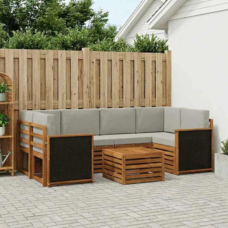 Lauko sofos komplektas 7 pcs Natūrali ir šviesiai pilka