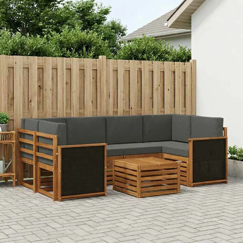Lauko sofos komplektas su pagalve 7 pcs Natūralus ir antracitas