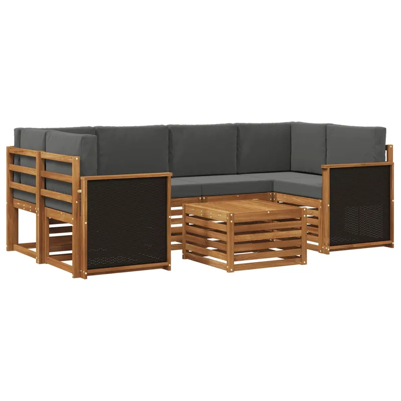Lauko sofos komplektas su pagalve 7 pcs Natūralus ir antracitas