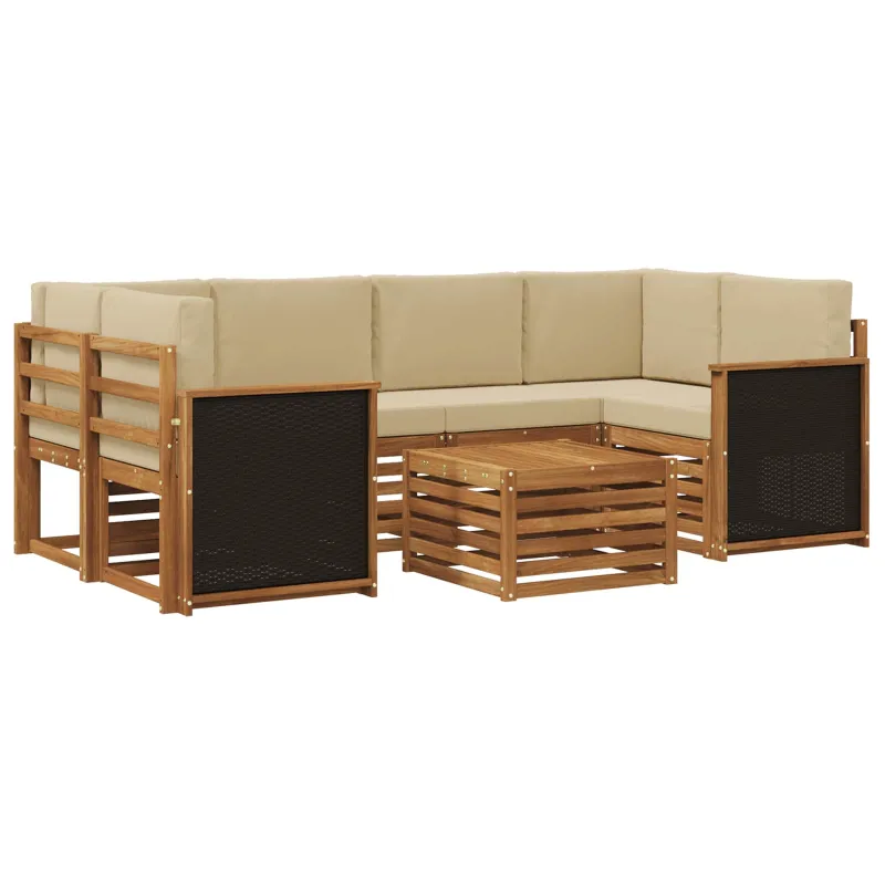Lauko sofos komplektas su pagalve 7 pcs Natūralus ir bežinis