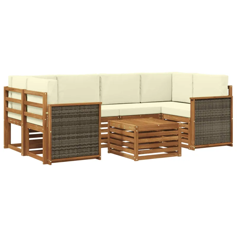 Lauko sofos komplektas su pagalve 7 pcs Natūralus ir grietinėlė
