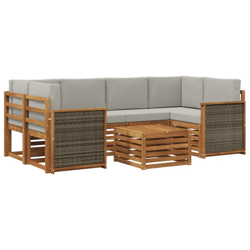 Lauko sofos komplektas 7 pcs Natūrali ir šviesiai pilka