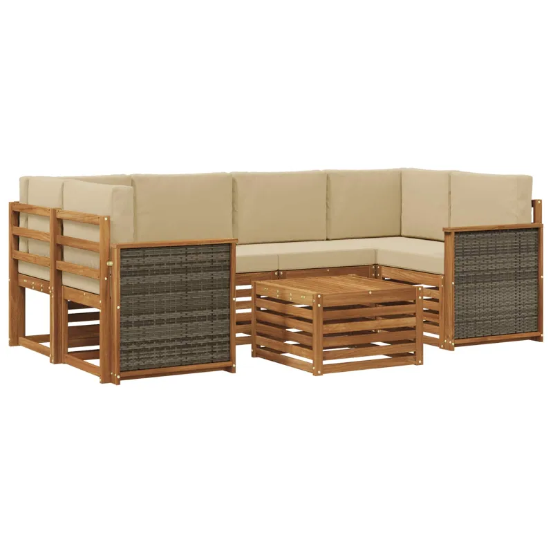 Lauko sofos komplektas su pagalve 7 pcs Natūralus ir bežinis