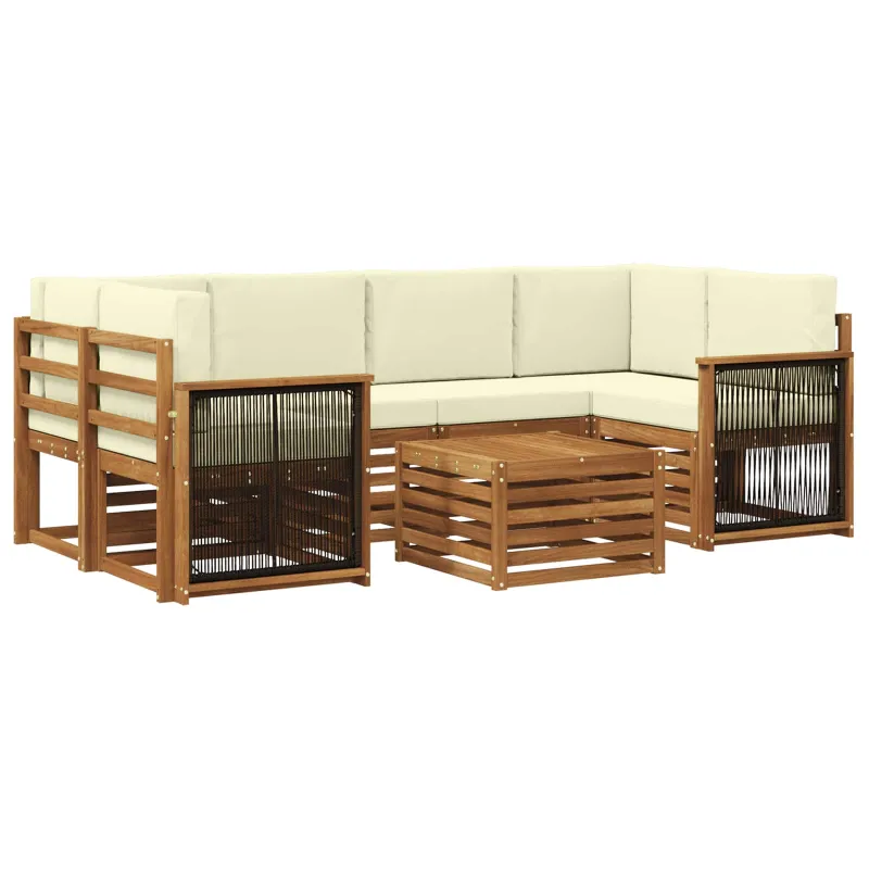 Lauko sofos komplektas su pagalve 7 pcs Natūralus ir grietinėlė