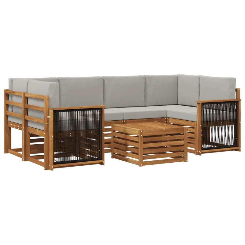 Lauko sofos komplektas 7 pcs Natūrali ir šviesiai pilka
