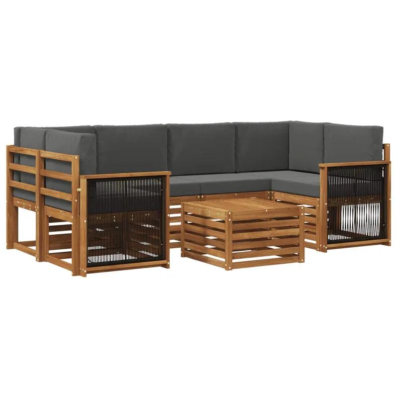 Lauko sofos komplektas su pagalve 7 pcs Natūralus ir antracitas