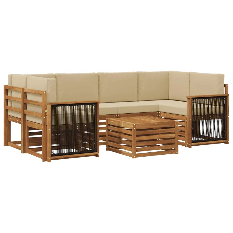 Lauko sofos komplektas su pagalve 7 pcs Natūralus ir bežinis