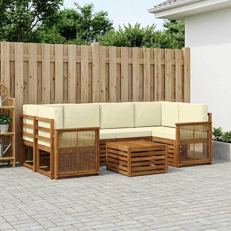 Lauko sofos komplektas 7 pcs Natūralus ir grietinėlė