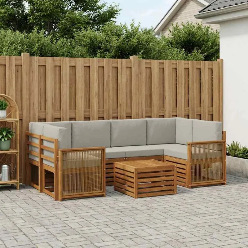 Lauko sofos komplektas 7 pcs Natūrali ir šviesiai pilka