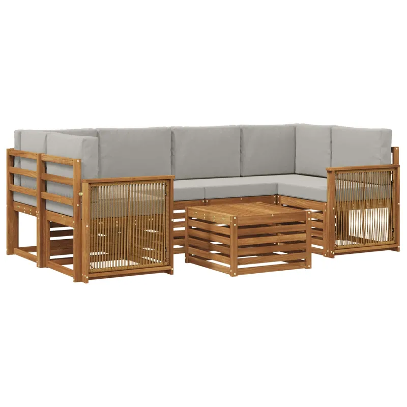 Lauko sofos komplektas 7 pcs Natūrali ir šviesiai pilka