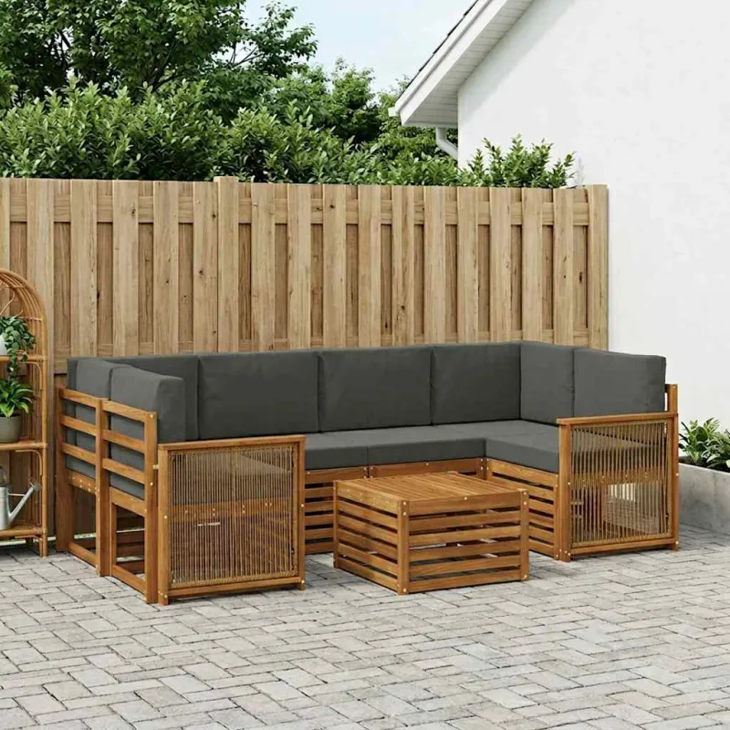 Lauko sofos komplektas su pagalve 7 pcs Natūralus ir antracitas