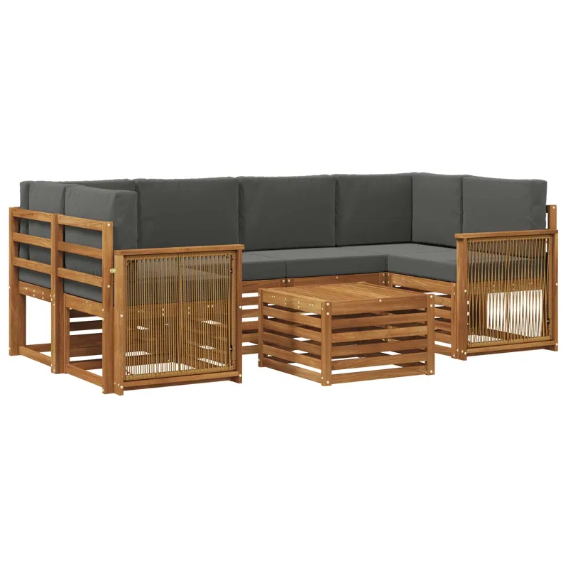Lauko sofos komplektas su pagalve 7 pcs Natūralus ir antracitas