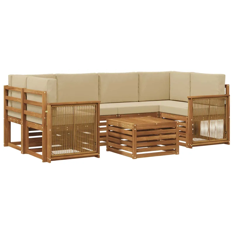 Lauko sofos komplektas su pagalve 7 pcs Natūralus ir bežinis