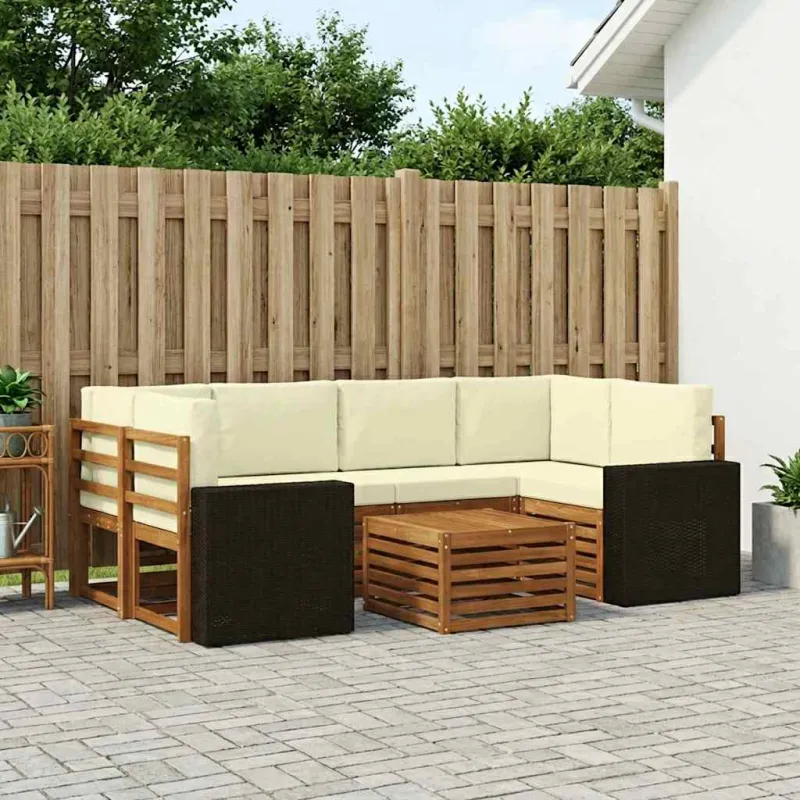 Lauko sofos komplektas su pagalve 7 pcs Natūralus ir grietinėlė