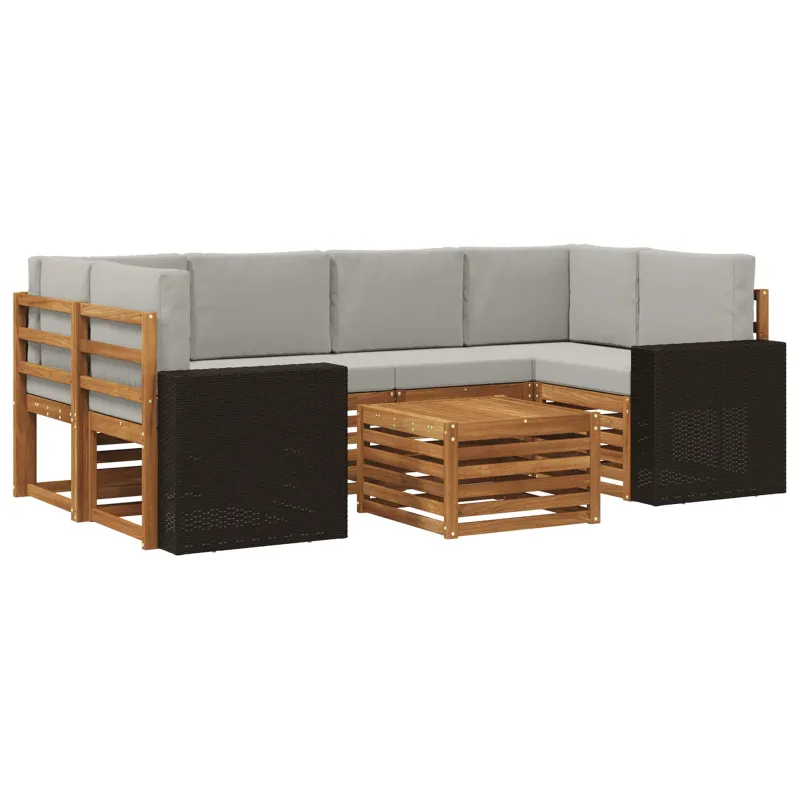 Lauko sofos komplektas 7 pcs Natūrali ir šviesiai pilka