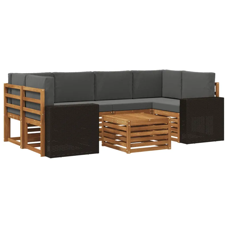 Lauko sofos komplektas su pagalve 7 pcs Natūralus ir antracitas