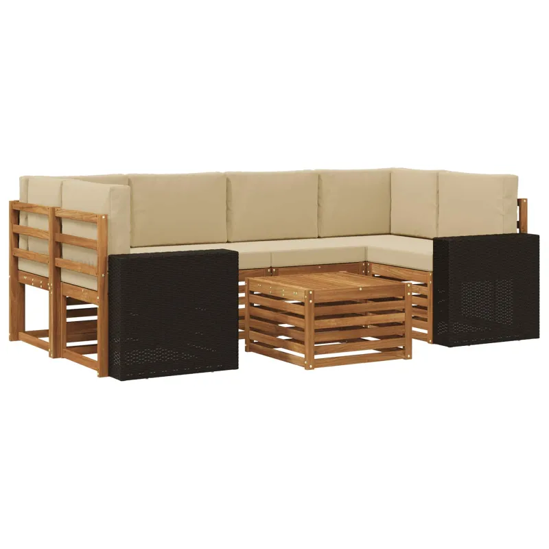 Lauko sofos komplektas su pagalve 7 pcs Natūralus ir bežinis