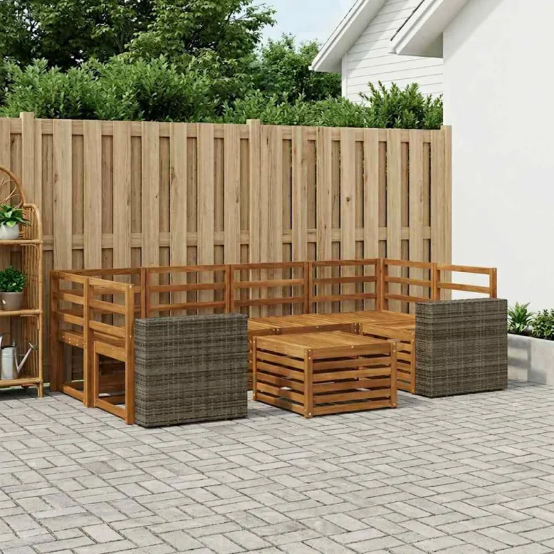 Lauko sofos komplektas 7 pcs Natūrali Kietos akacijos mediena