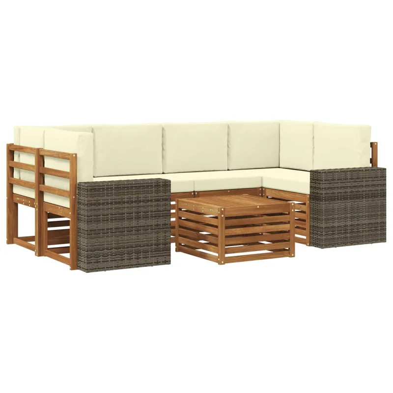 Lauko sofos komplektas su pagalve 7 pcs Natūralus ir grietinėlė