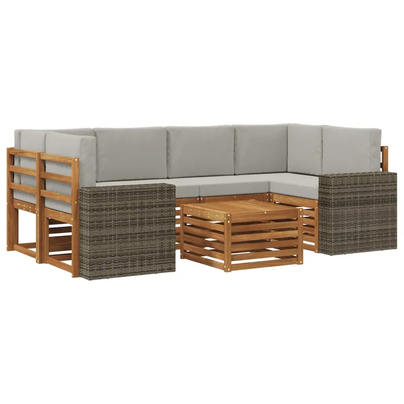 Lauko sofos komplektas 7 pcs Natūrali ir šviesiai pilka