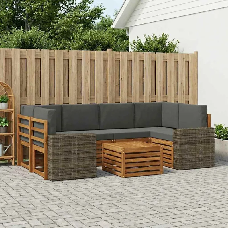 Lauko sofos komplektas su pagalve 7 pcs Natūralus ir antracitas
