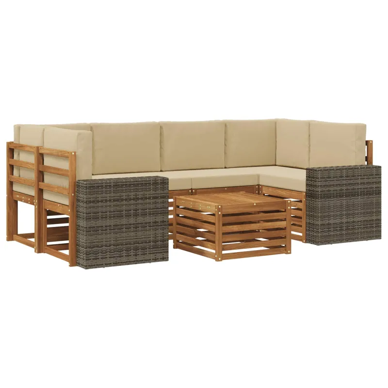 Lauko sofos komplektas su pagalve 7 pcs Natūralus ir bežinis
