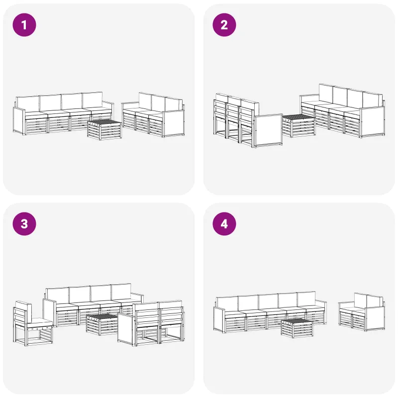 Sofų komplektai su pagalve 8 pcs Kietos akacijos mediena