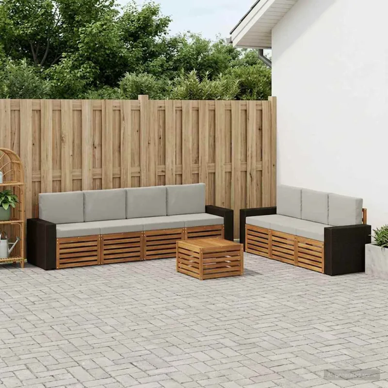 Sofų komplektai su pagalve 8 pcs Kietos akacijos mediena