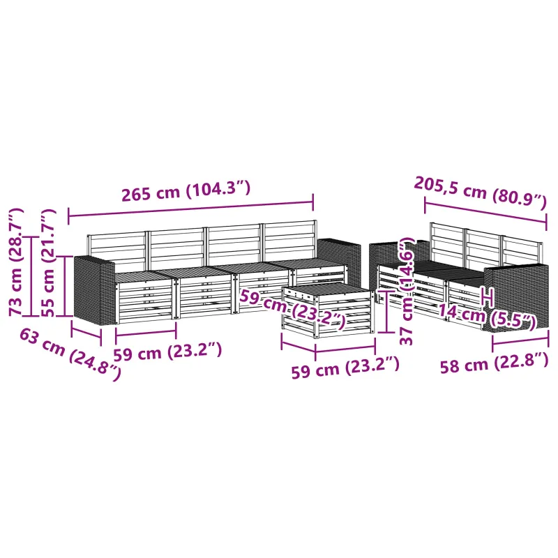 Sofų komplektai 8 pcs Kietos akacijos mediena