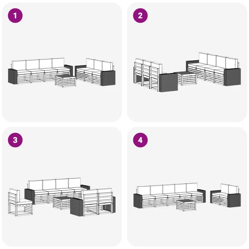 Sofų komplektai su pagalve 8 pcs Kietos akacijos mediena