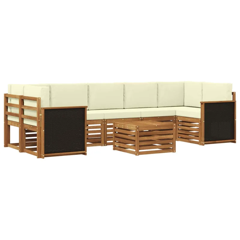 Lauko sofos komplektas su pagalve 8 pcs Natūralus ir grietinėlė