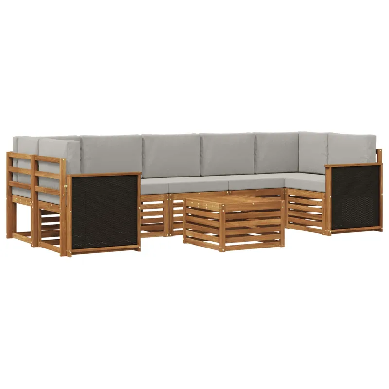 Lauko sofos komplektas 8 pcs Natūrali ir šviesiai pilka
