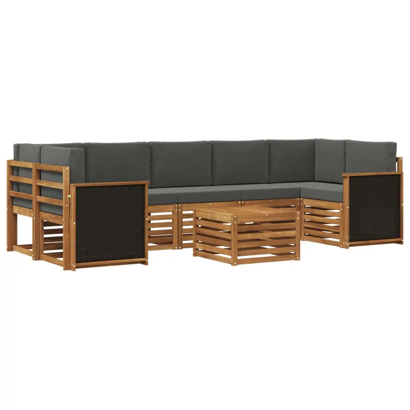 Lauko sofos komplektas su pagalve 8 pcs Natūralus ir antracitas