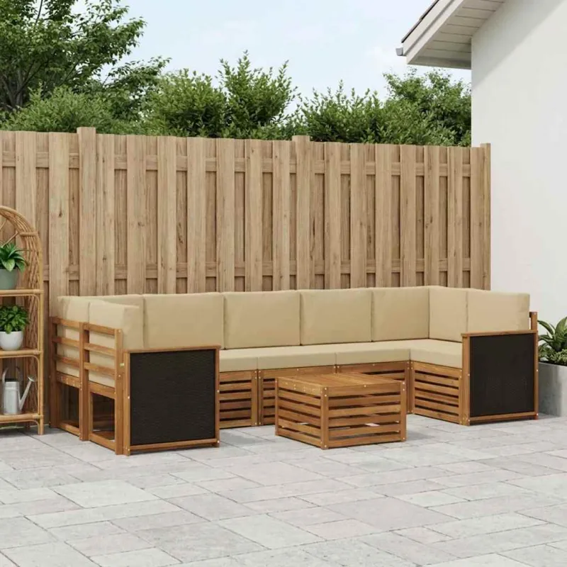 Lauko sofos komplektas su pagalve 8 pcs Natūralus ir bežinis