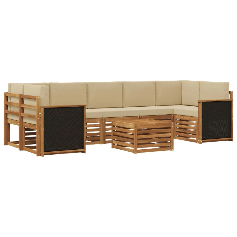 Lauko sofos komplektas su pagalve 8 pcs Natūralus ir bežinis
