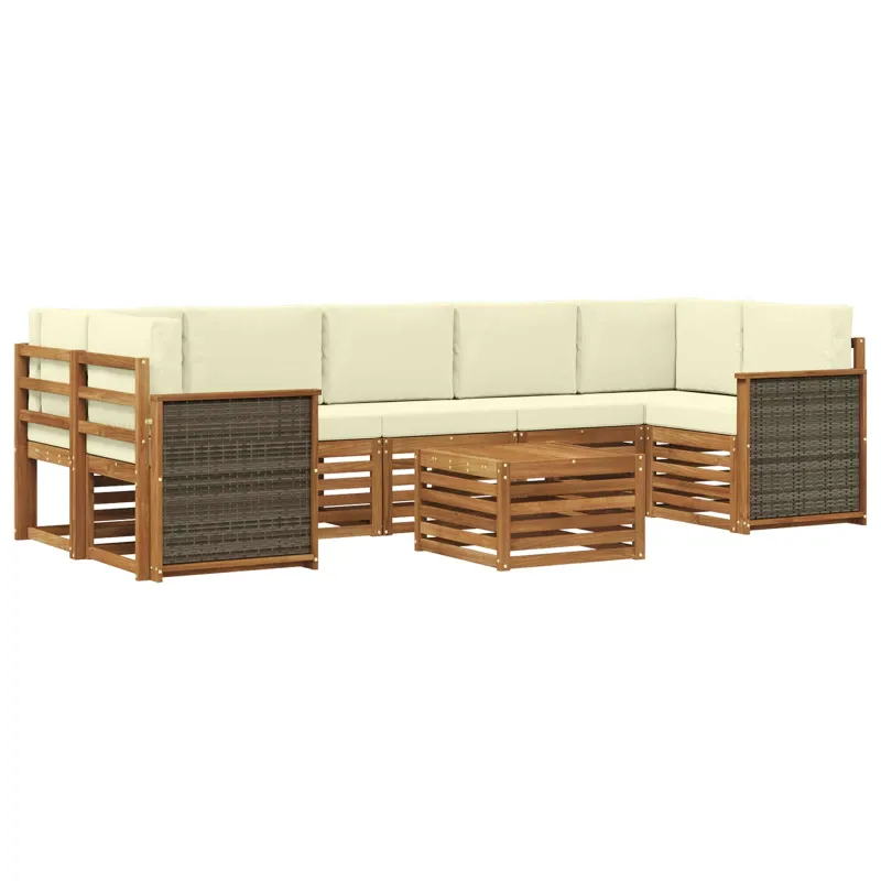 Lauko sofos komplektas su pagalve 8 pcs Natūralus ir grietinėlė